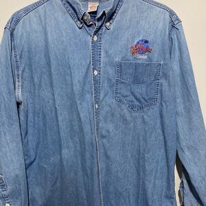 Vintage 90s Planet Hollywood London Size XL Blue Denim Long Sleeve Button Down S